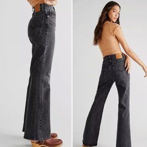 Levi's 70's High Flare Jeans Pant Black Denim Such A Doozie Faded Wide Leg 23